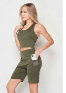Active Bra Crop/ Biker short set with phone pockets.
