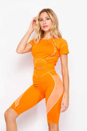 2 Pcs Neon Orange Structured active cropped top/ biker short set.
