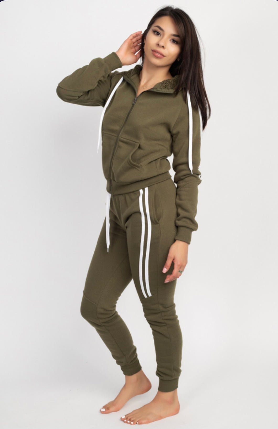 2pcs Olive Green Warm Up Set